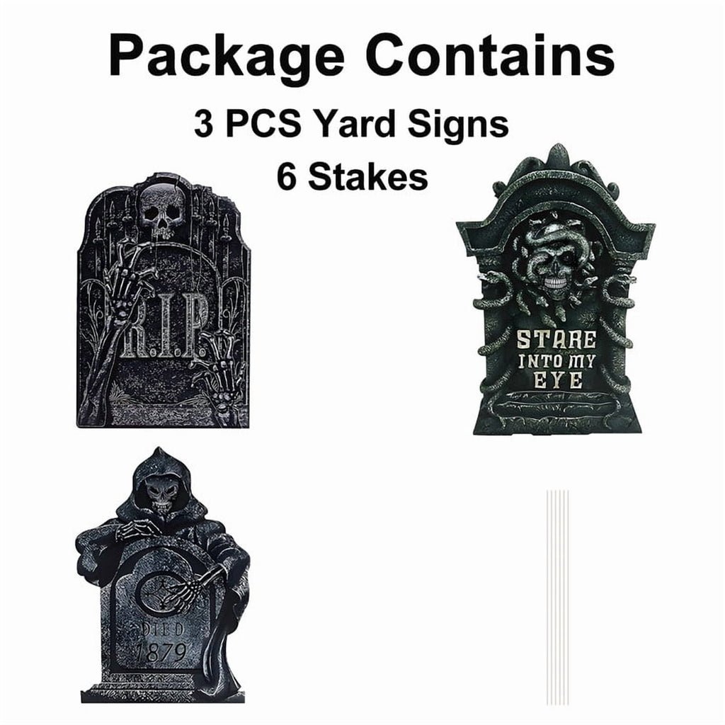 Every Moment Counts 3-Pack Halloween Tombstone Signs with Stakes, Halloween Yard Decor, Halloween Lawn Signs, Halloween Decorations Outdoor