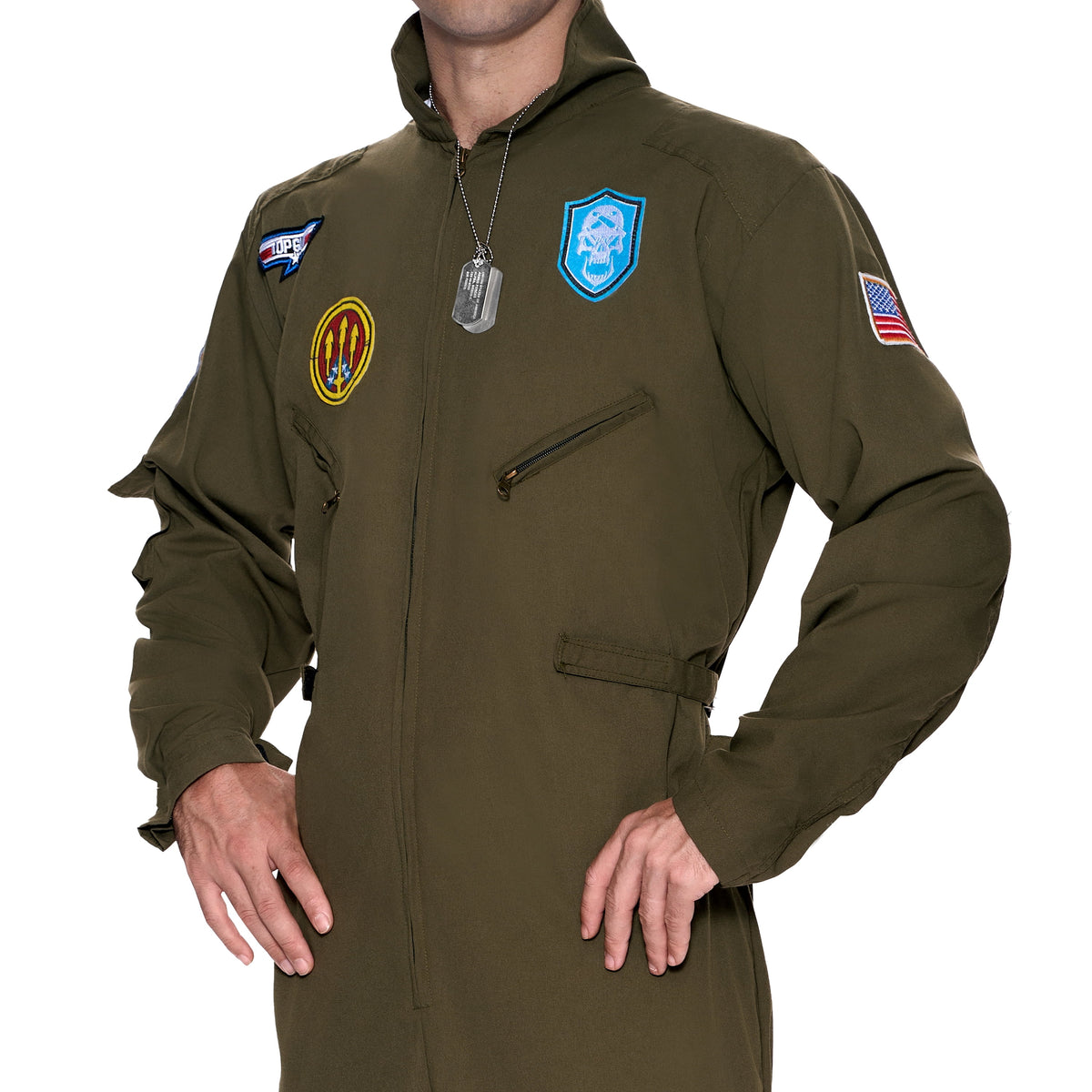 Joyfy Flight Pilot Costume for Adults Pilots Uniform Costume Movie Icon Green Jumpsuit for Men Halloween Party Fancy Dress up Cosplay
