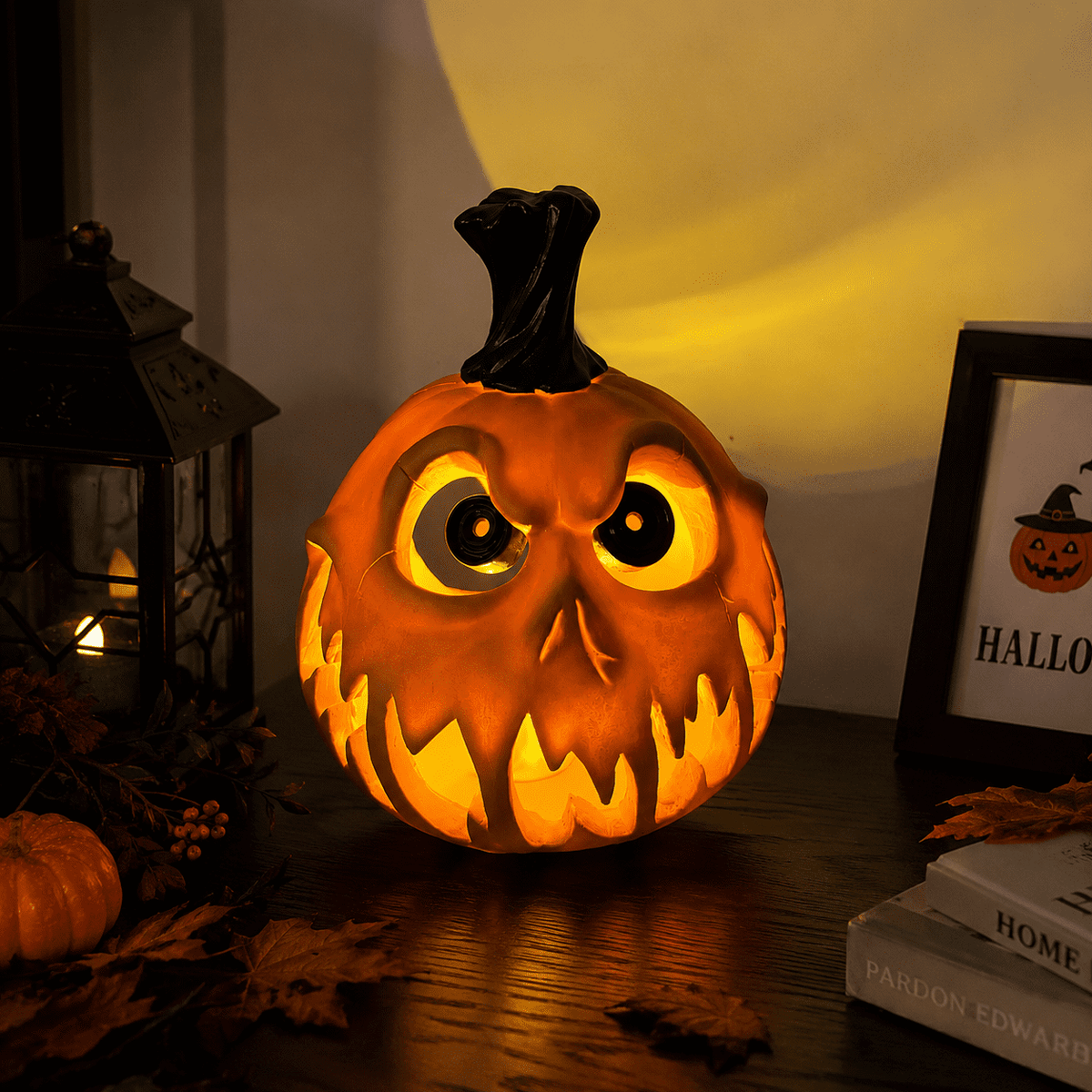 Halloween Pumpkin Decorations, Giant Skull Face Jack O Lantern with Hollow Eyes, 3D Hollow Pumpkin Decor for Indoor Outdoor Haunted House, Yard, Home and Halloween Party