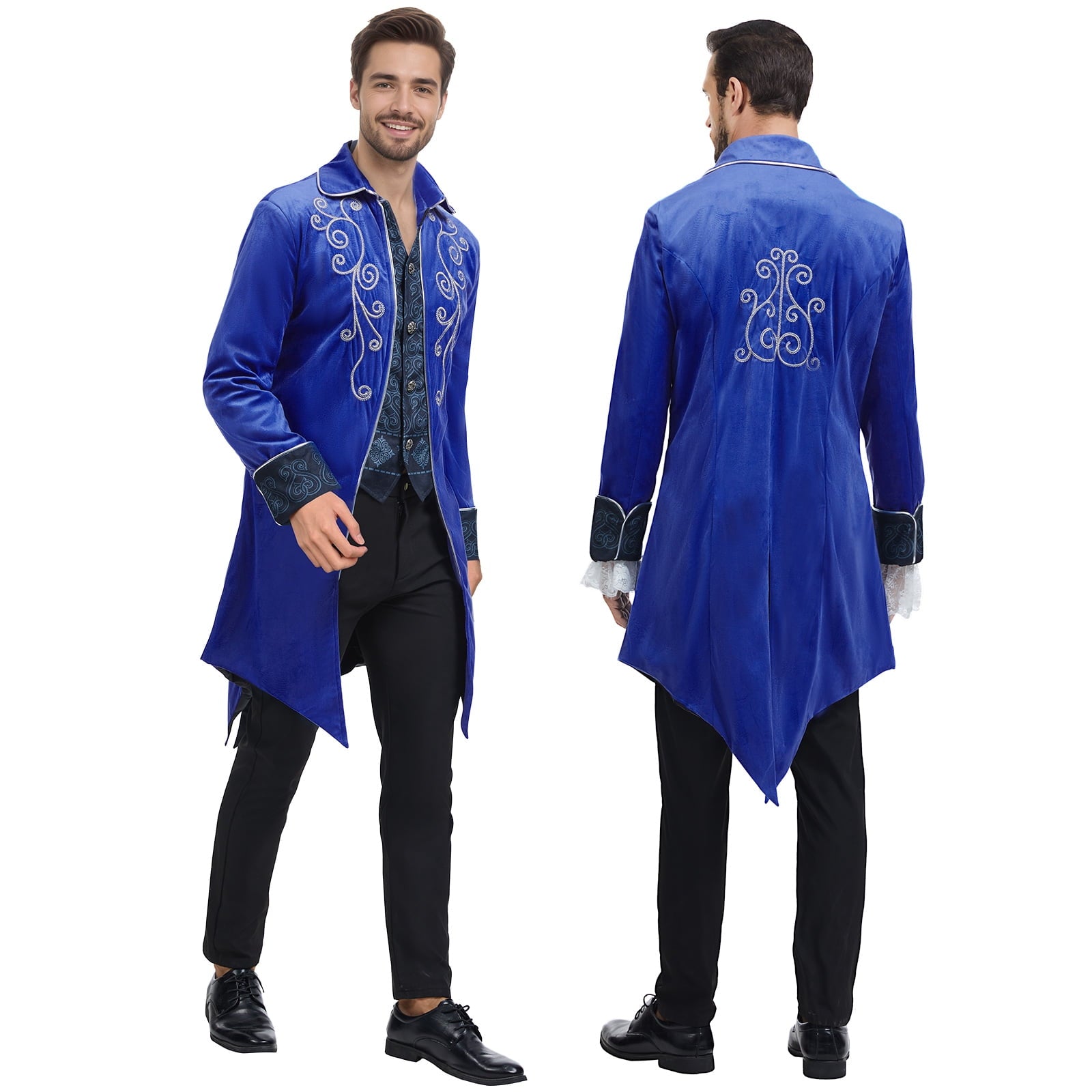 GYQMBT Men Medieval Steampunk Tailcoat Jacket Gothic Victorian Frock Coat Uniform Halloween Party Cosplay Gentleman Costumes, Blue, XL