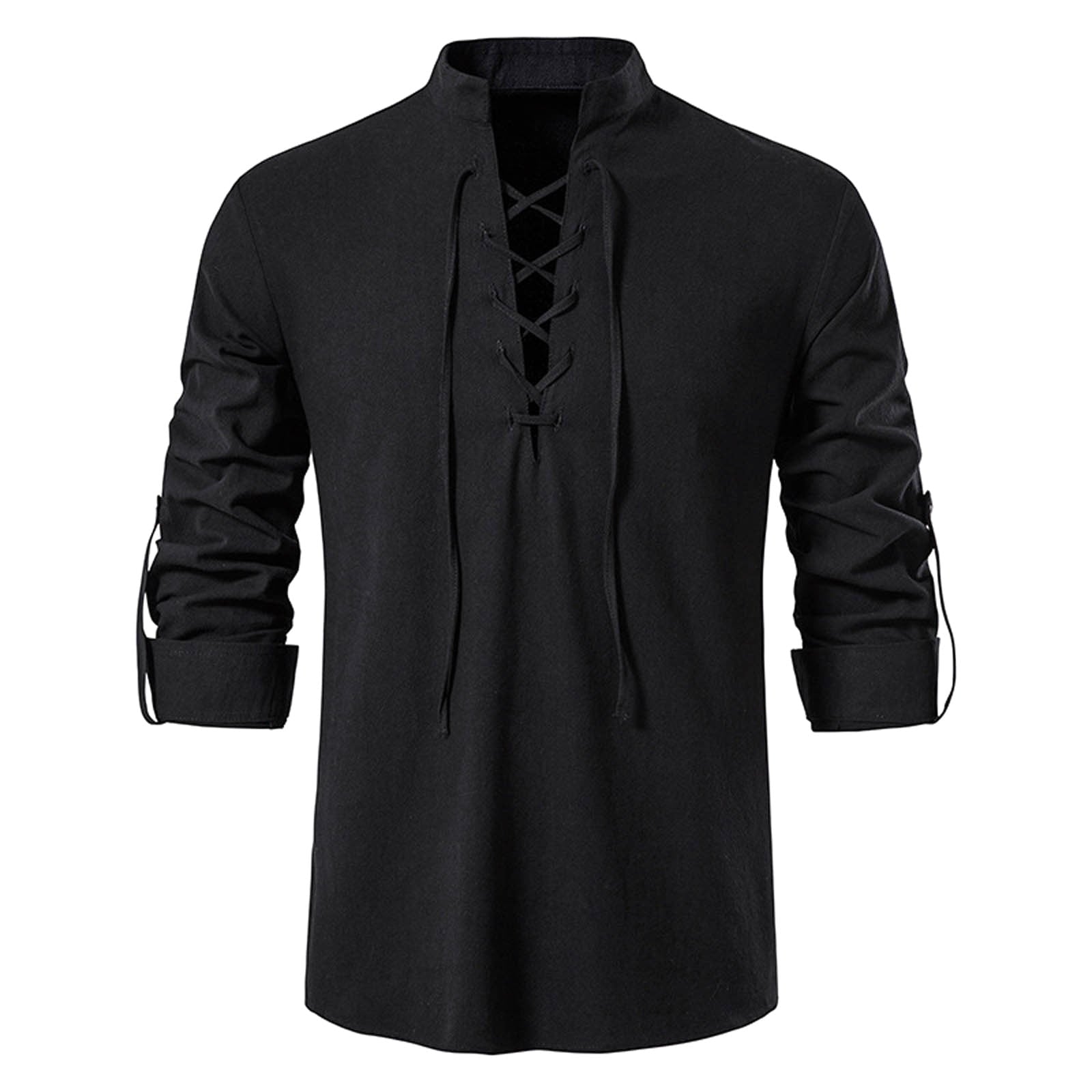 Mens Renaissance Shirt Medieval Pirate Viking Halloween Costume Gothic Steampunk Retro Long Sleeve Lace Up Shirts