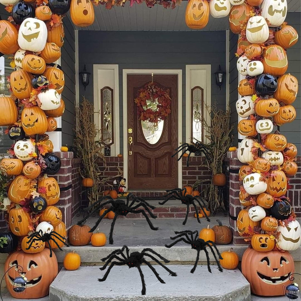 Halloween Spider Decorations, 6 Pcs Realistic Hairy Spiders Set, Scary Spider Props for Indoor, Outdoor and Yard Creepy Decor(50", 35", 30", 20", 12", 12")