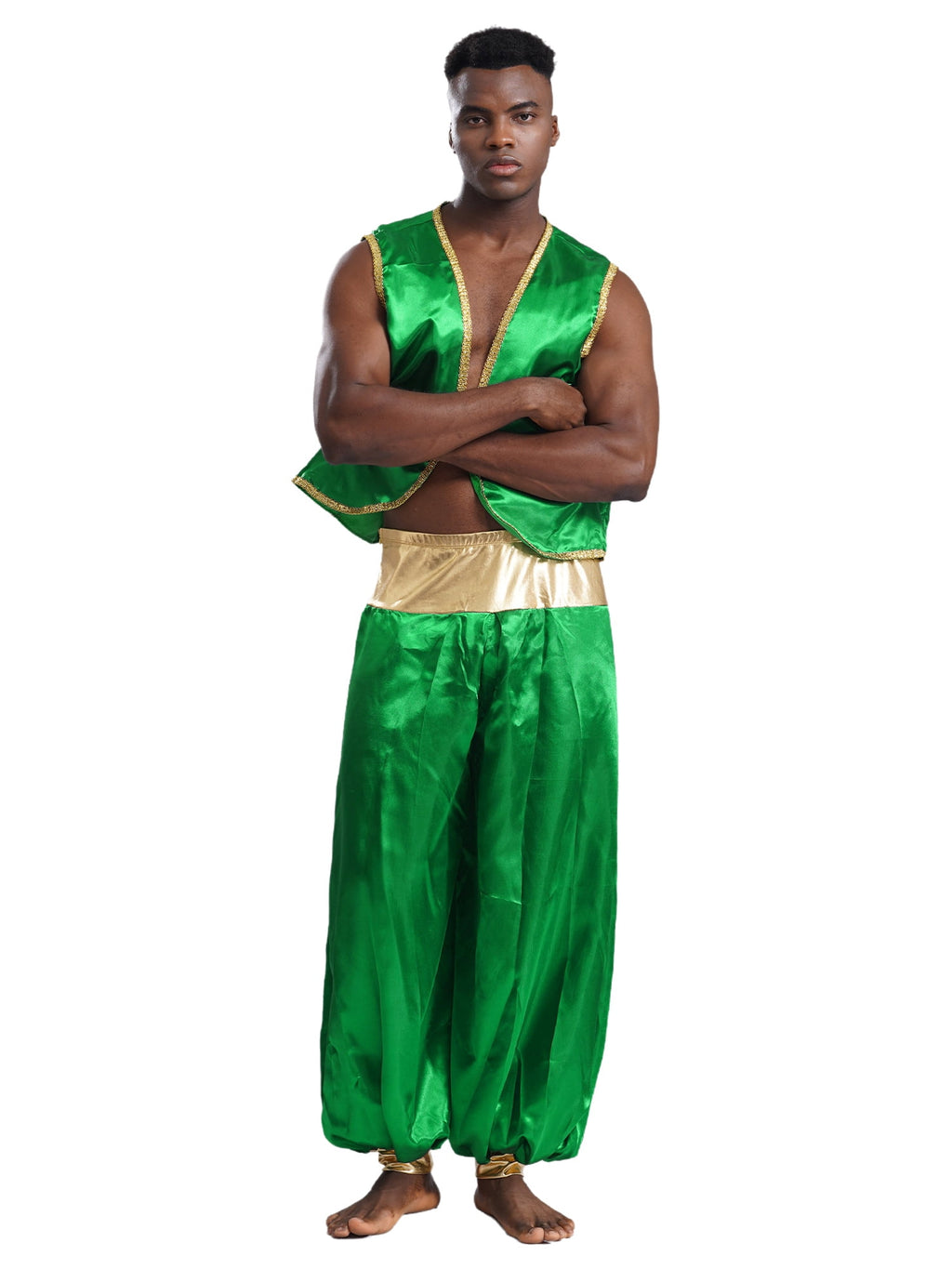 iiniim Mens Arabian Prince Costume Open Front Vest with Pants Halloween Show Fancy Dress up Outfit Royal Blue&Royal Blue S