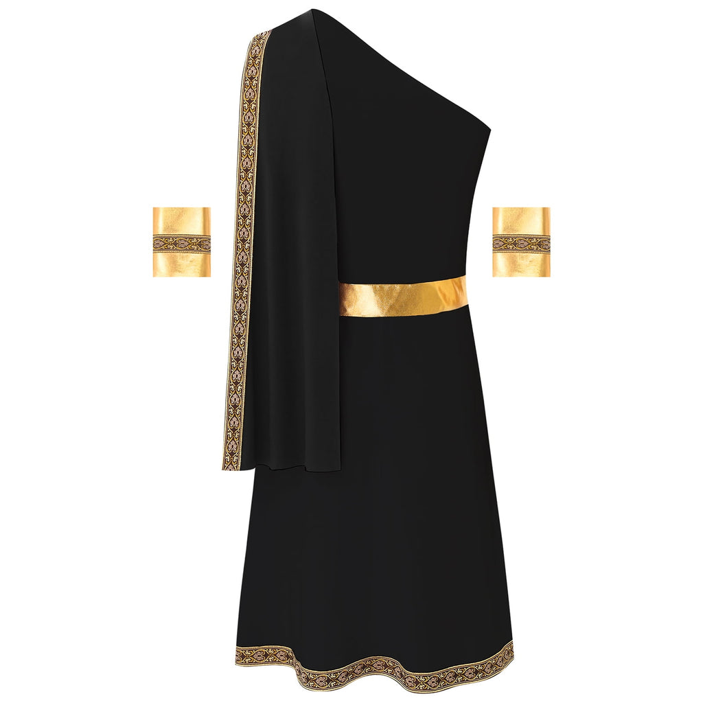 YiZYiF Mens Halloween Ancient Greek Cosplay Costume Roman Toga Caesar Party Fancy Dress Up Set Black S