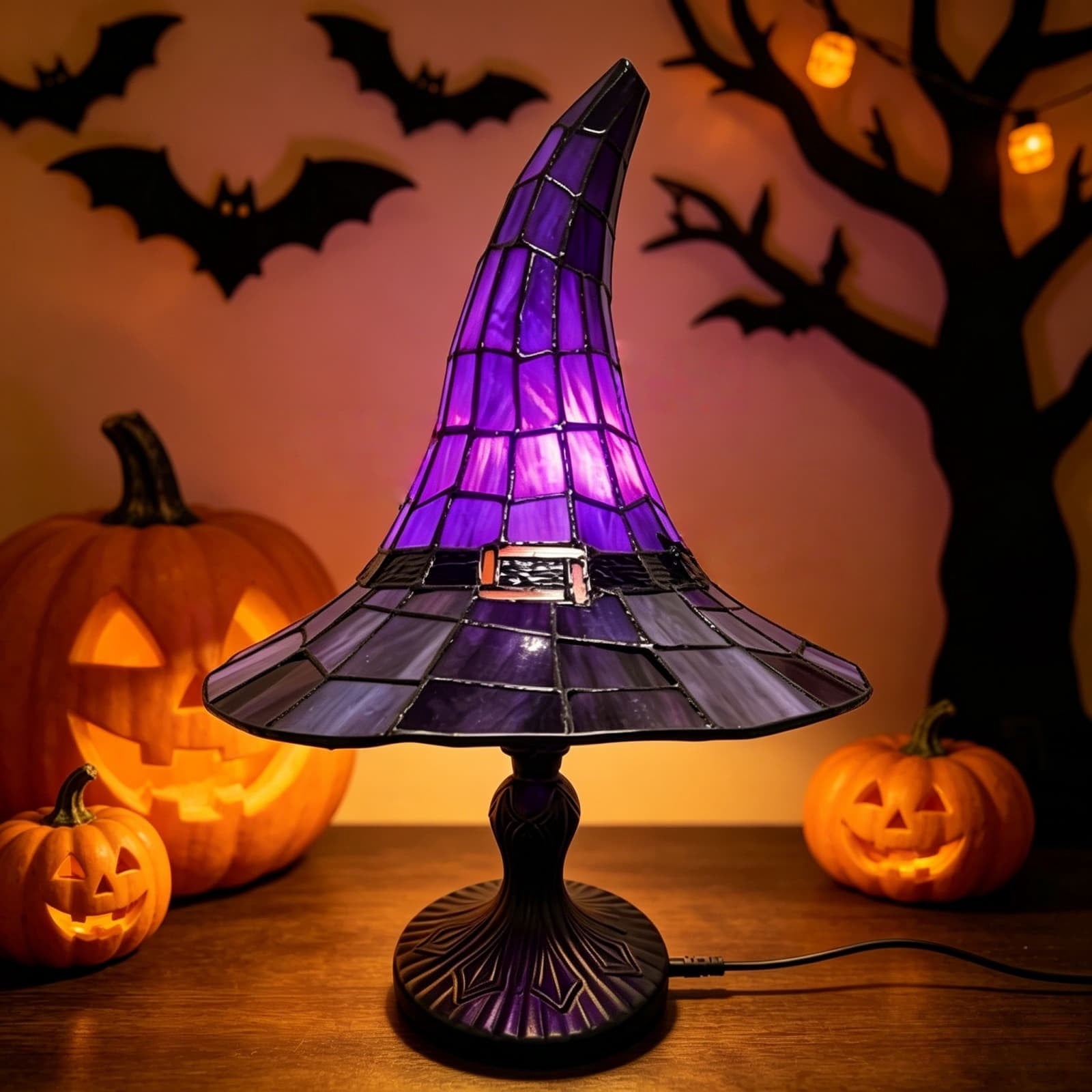 Halloween Decor Witch Hat Lamp, LED Halloween Night Light, Halloween Decorations Indoor, Witchy Decor for Shelf Mantel Table, Gothic Home Decoration