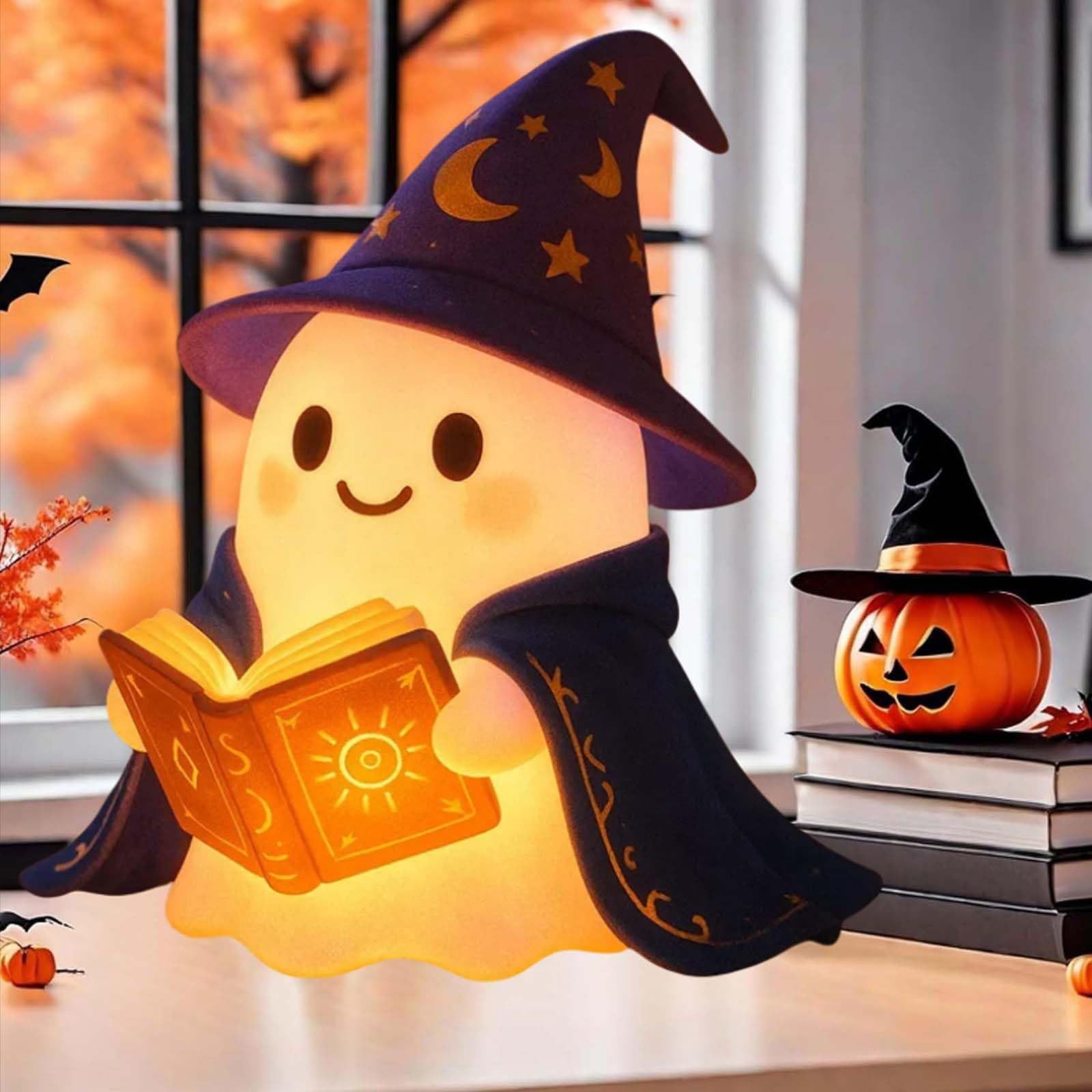 YZEGDCH Halloween 3D Ghost Campfire Flickering Night Light 2 Funny Roasting Marshmallows at Campfire LED Electric Faux Flameless Campfire Nightlight Funny Halloween Decor