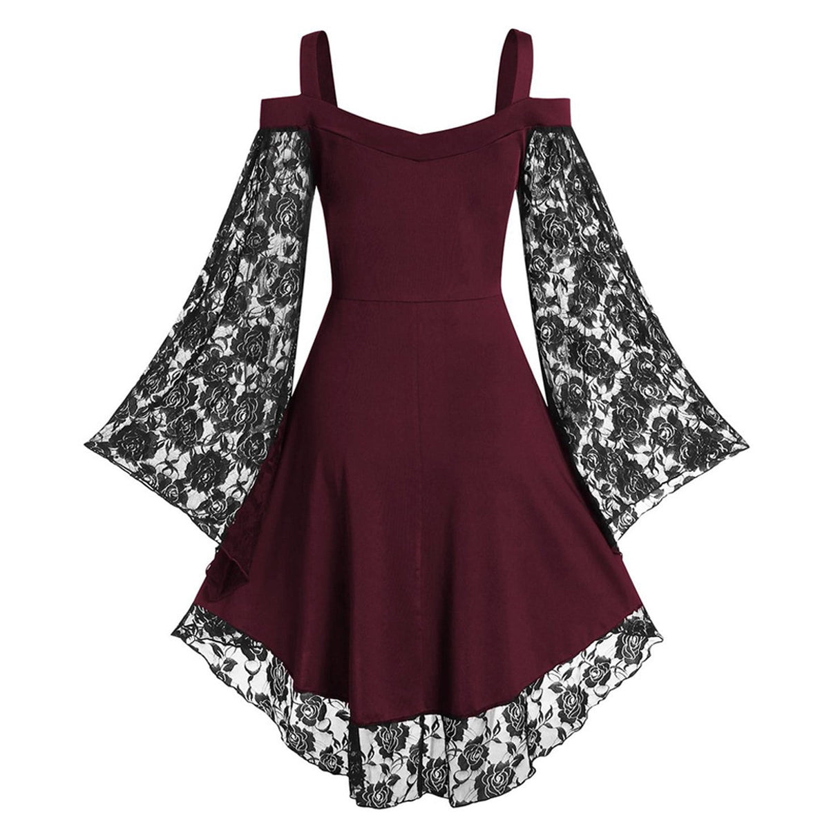 LYXSSBYX Halloween Costume for Women Cosplay Costumes Women Patchwork Skull Lace Splicing Long Sleeve Vintage Party Dark Gothic Dress