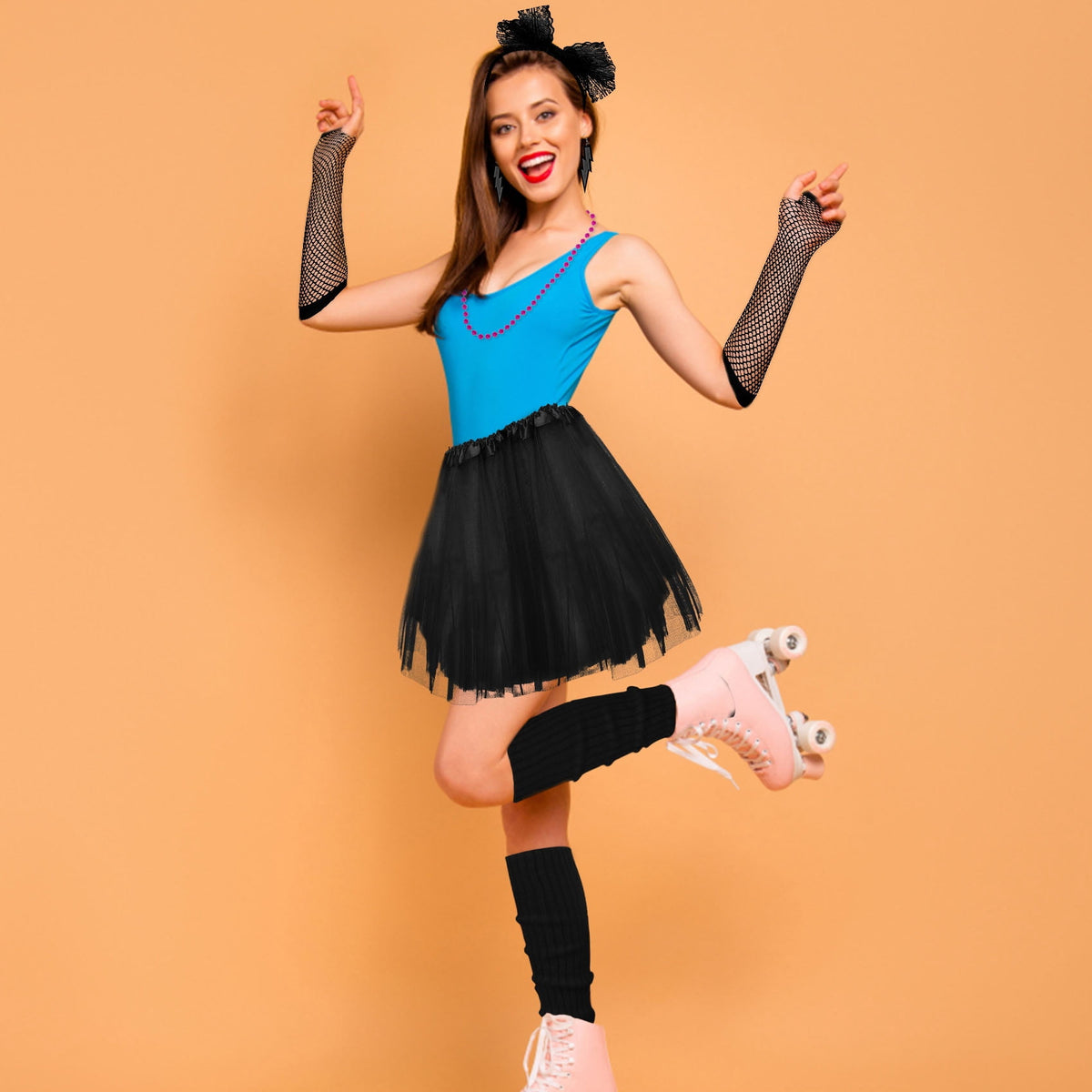 Loritta 80s Costumes for Women Fancy Outfit Accessories Set with Fishnet Gloves Leg Warmers Tutu Skirts for Theme Party