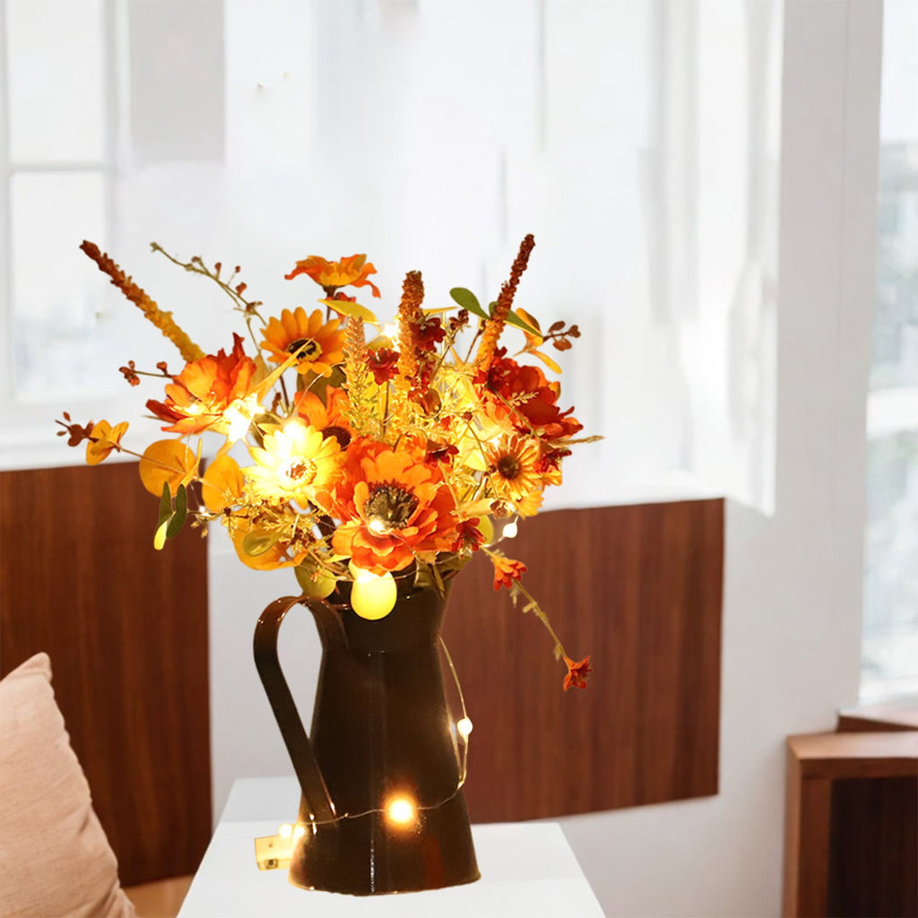 Light Up Sunflower Bouquet Decor - Battery Operated Floral Arrangement Halloween Thanksgiving Table Centerpiece Iron Vase Seasonal Home Gift(B-Witch Lamp)