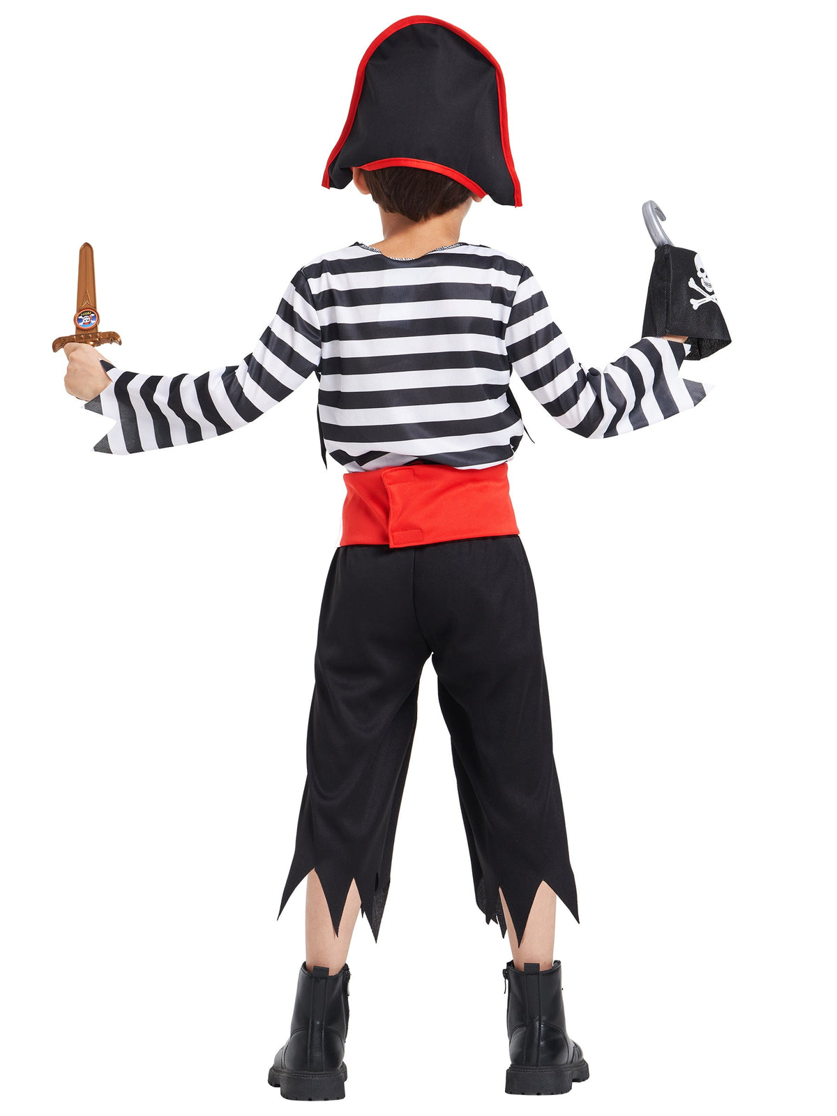 Boys Pirate Costume, Sea Buccaneer Top Shorts Belt Accessories Set for Kids Halloween 4-6 Years