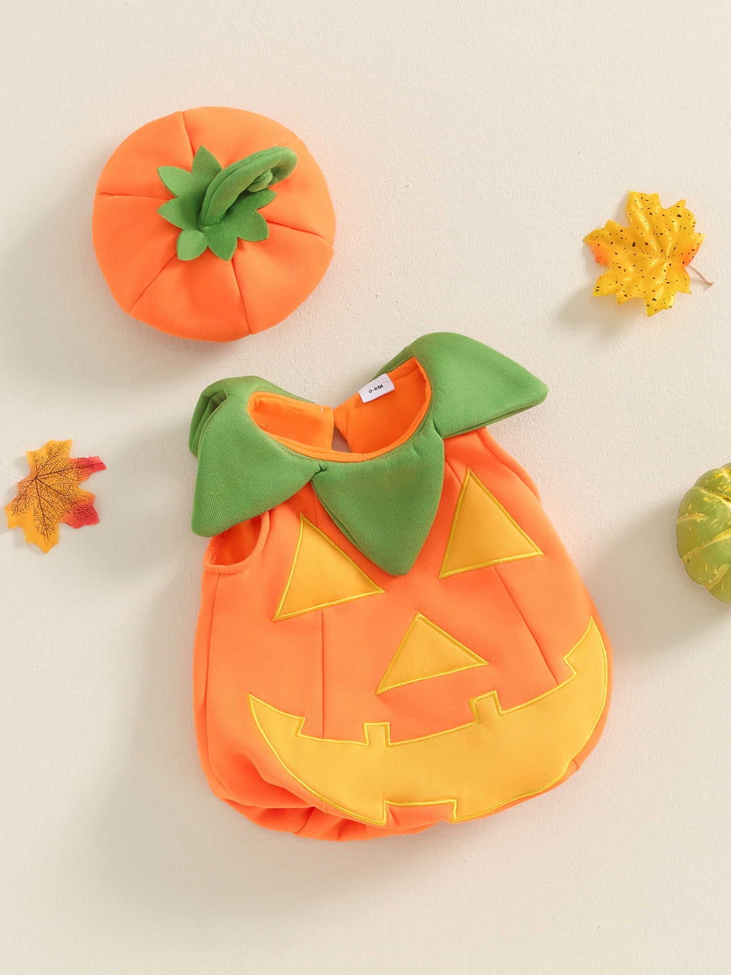 RUINIXCW Toddler Baby Girl Boy Halloween Pumpkin Costume Newborn Infant Baby Fall Halloween Outfit Sleeveless Top Hat Cosplay Party Dress Up Clothes