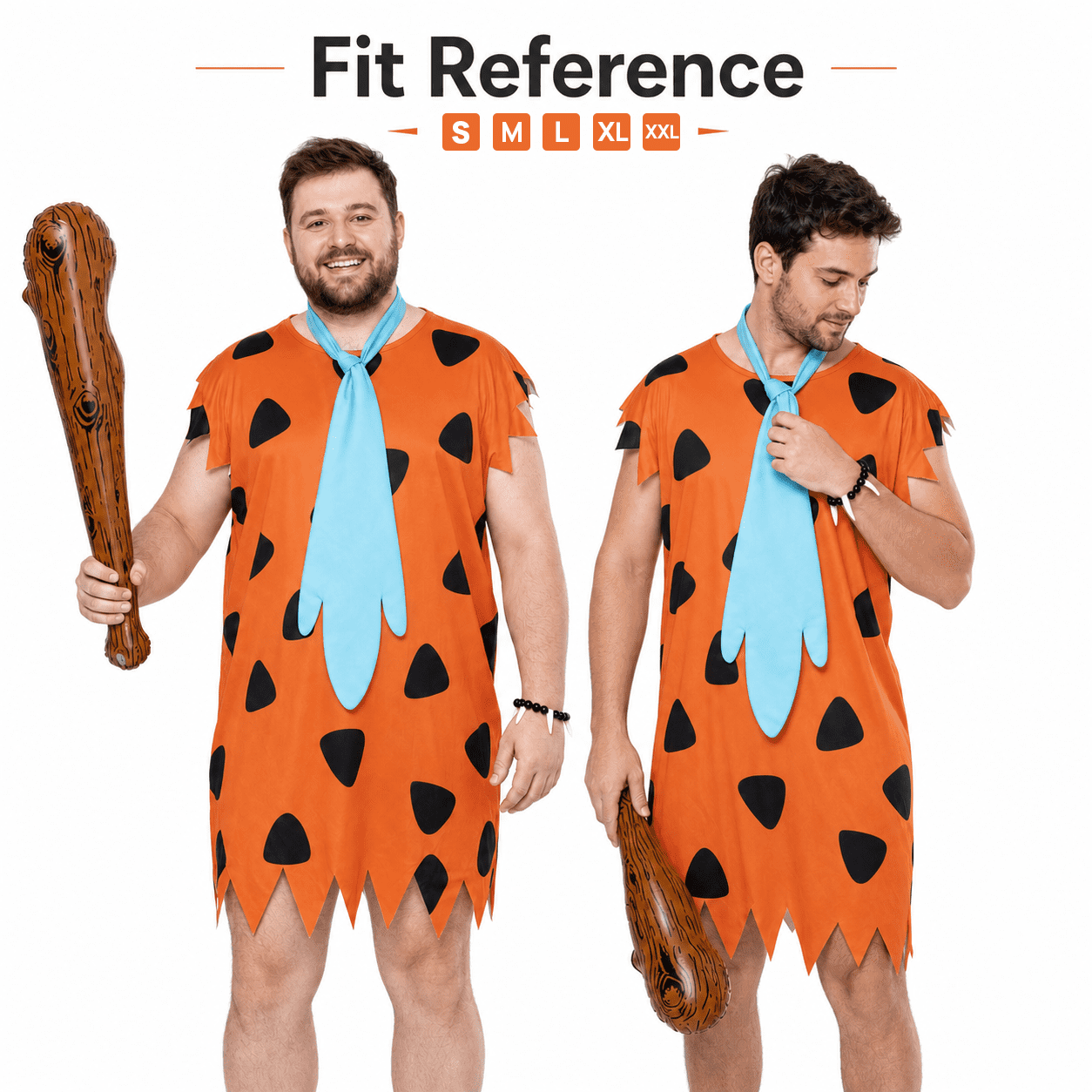 VZQI Adult Caveman Costume Set for Men, Stone Age Tunic with Club and Necklace for Halloween Cosplay Party