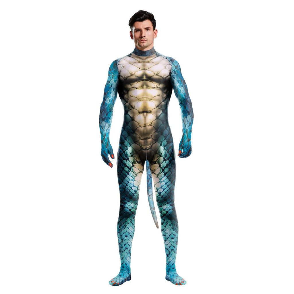 Men's Full Body Dragon Costume Bodysuit with Wings,Mask,Tail,Halloween Dragon Muscle Animal Catsuit Costume