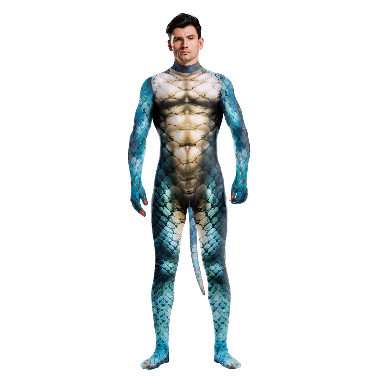 Men's Full Body Dragon Costume Bodysuit with Wings,Mask,Tail,Halloween Dragon Muscle Animal Catsuit Costume