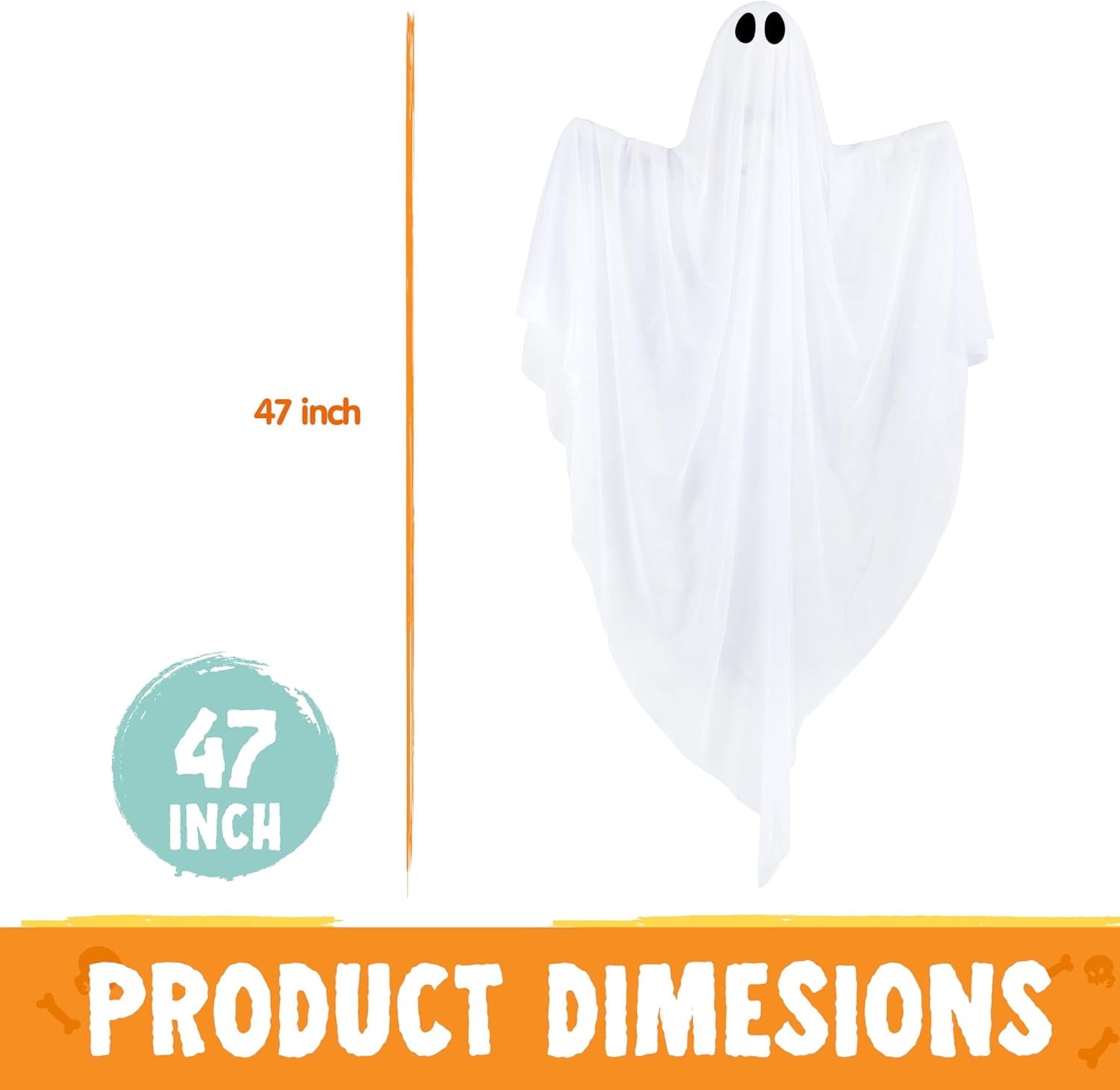 Joyfy 47" Halloween Hanging Light up Ghost Decorations Outdoor,White Ghosts with Blue LED Light and Timer Halloween Hanging Decoration Waterproof for Front Yard Patio Lawn