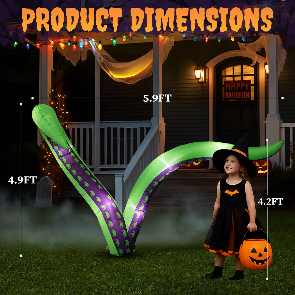 UBesGoo 6.9' Halloween Inflatable Octopus Tentacles, Blow Up Halloween Decoration with Built-in LED Lights, 2 pcs