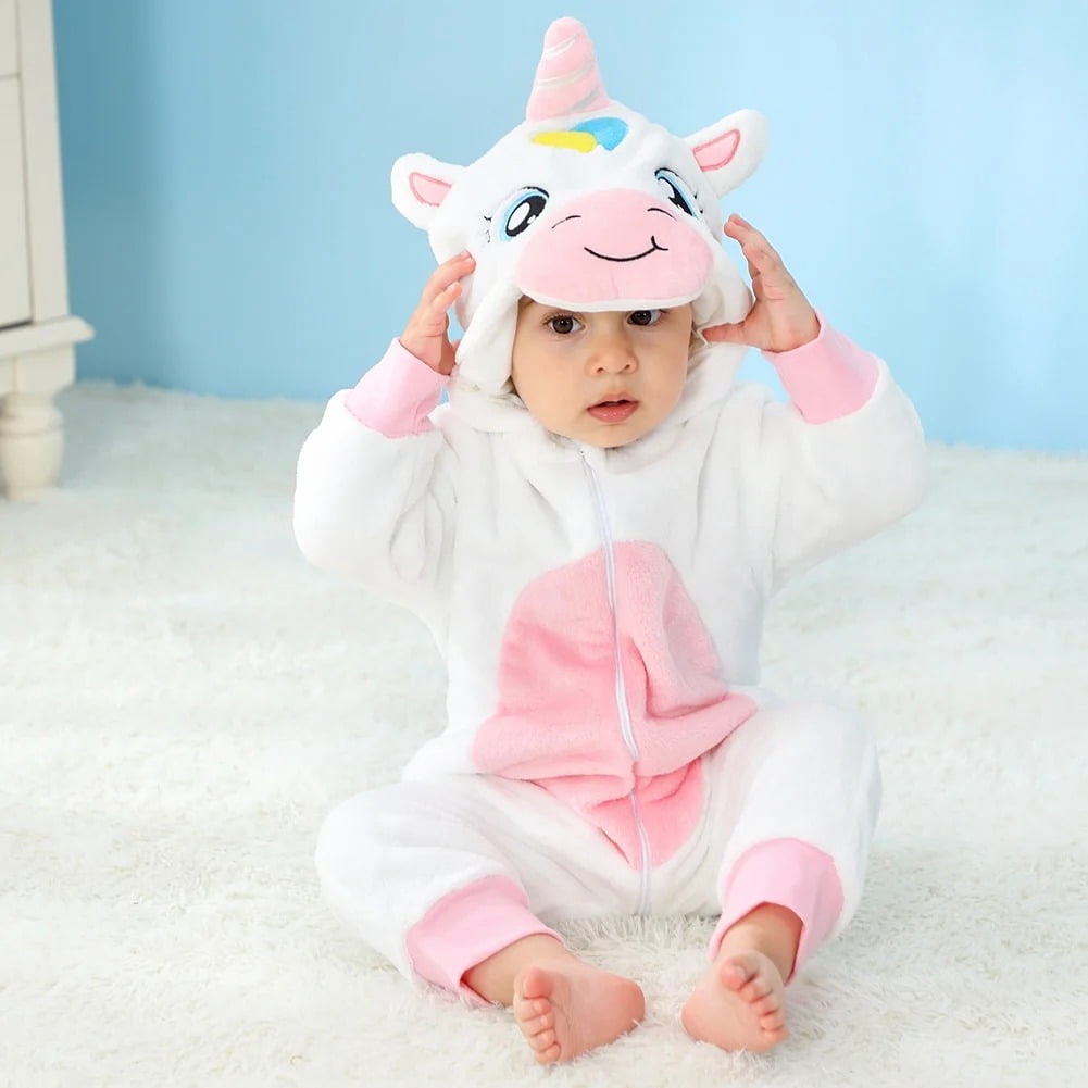 WIBACKER 0-3T Unisex Baby Animal Costume Winter Autumn Flannel Hooded Romper Christmas and Halloween Dinosaur Cosplay Jumpsuit