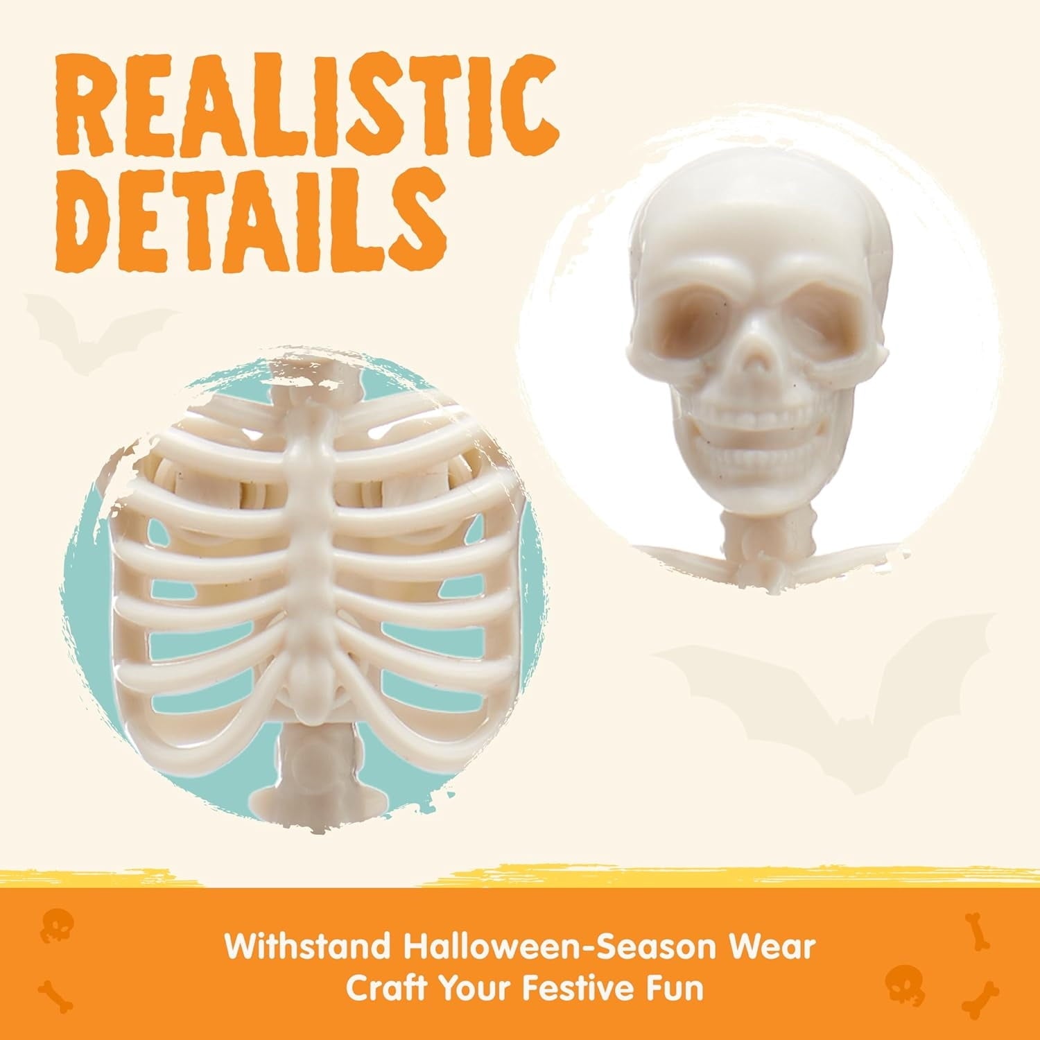 Joyfy 5 Pcs Halloween Skeleton Decorations,16 inch Full Body Poseable Skeleton with Movable Joints for Halloween Indoor Outdoor Party,Graveyard,Haunted House Accessories,White