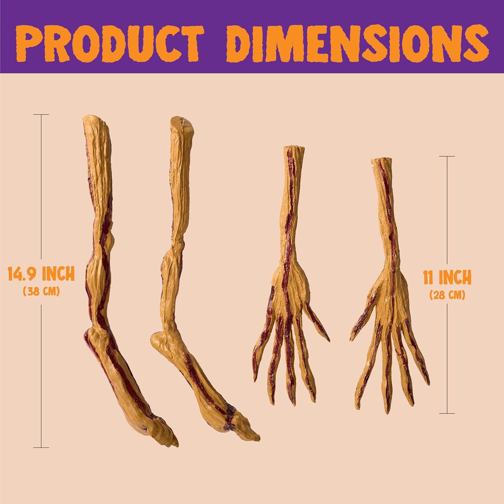 Joyfy Halloween Decorations Outdoor Bendable Pumpkin Arms and Legs Set,Spooky Vine Design Pumpkin Decor,Includes 2 Arms and 2 Legs