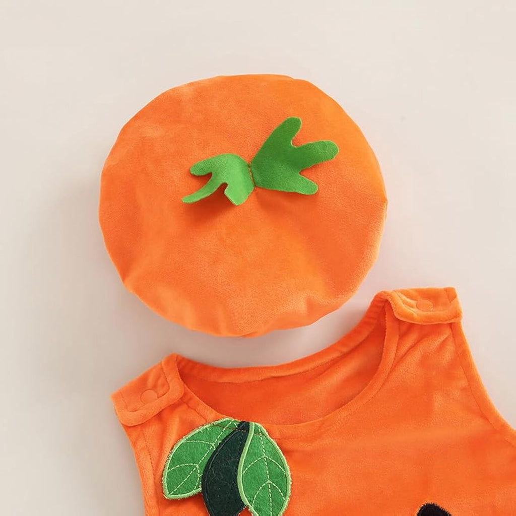VETPW Baby Halloween Costume Pumpkin Costume Kids Newborn Outfit Pumpkin Romper with Hat for Toddlers Baby Girls Boys Infant Clothes Set 12-24 months