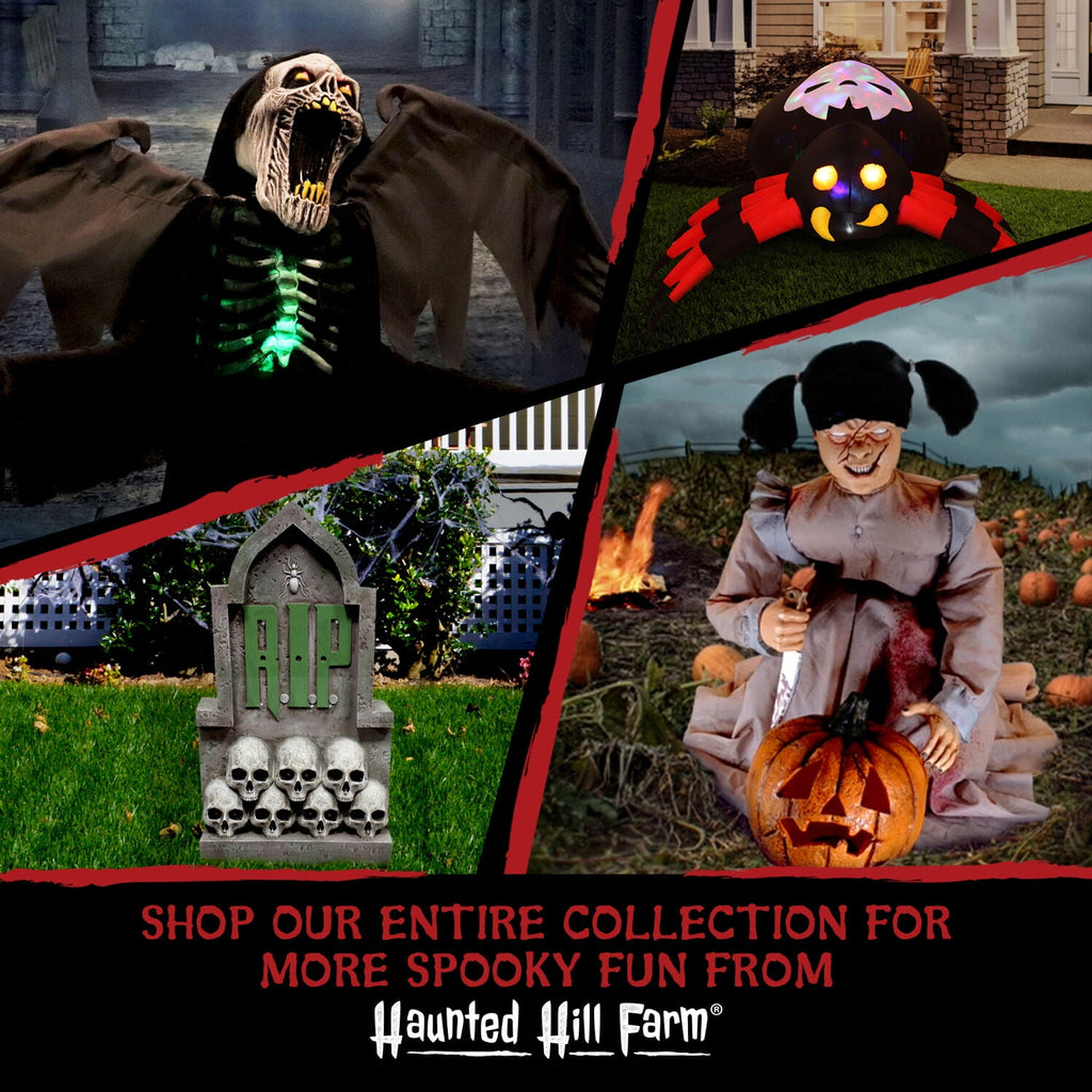 Haunted Hill Farm 5 ft Life-Size Animated Grim Reaper Prop w/ Chain and Rotating Head for Indoor or Outdoor Halloween Decoration, Battery-Operated