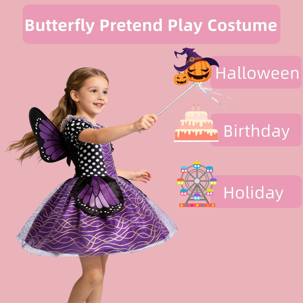 CZKHPTY Girls 3D Butterfly Fairy Tutu Dress, Whimsical Garden Princess Pretend Play Fancy Outfit, Sizes 3-4Y