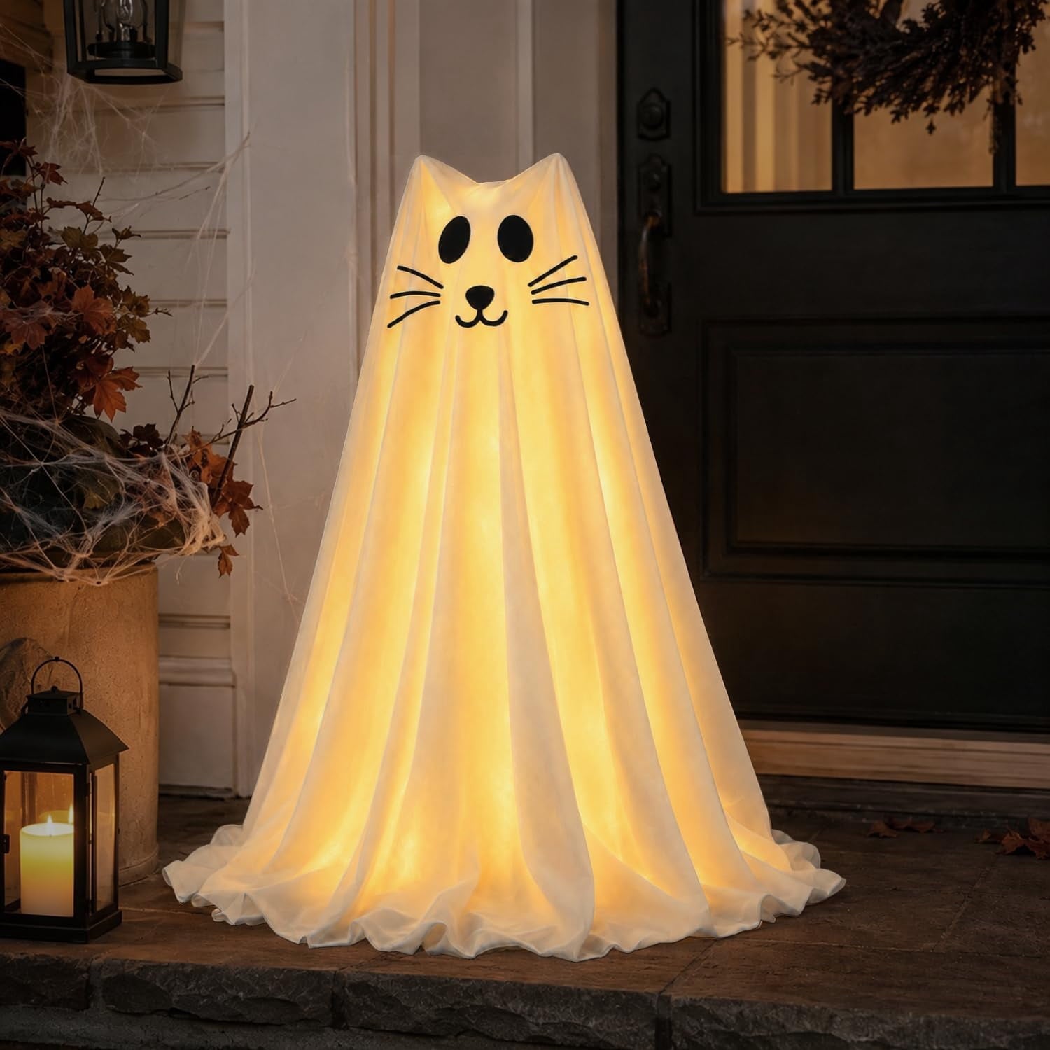 Halloween Decorations, 2 Pack 2.3 FT Light-Up Spooky Ghost Dog with 2 Sign | Halloween Ghost Dog Decorations Outdoor, Halloween Decorations Indoor, Remote Control Ghost Decor for Porch Yard Lawn Home