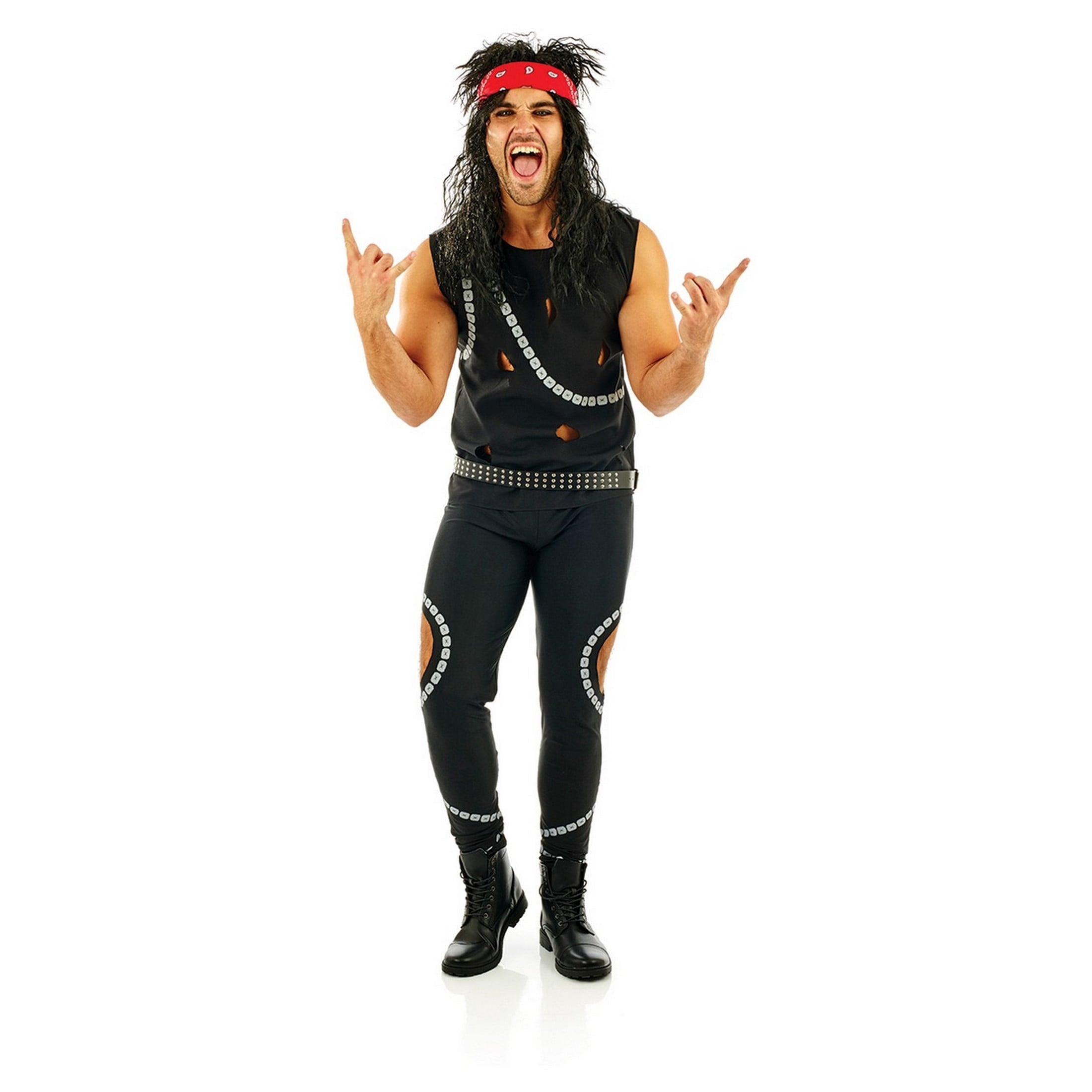 Fun Shack Mens 80s Glam Rocker Costume Adult Rockstar Rock Punk Star Fancy Dress Halloween Black L