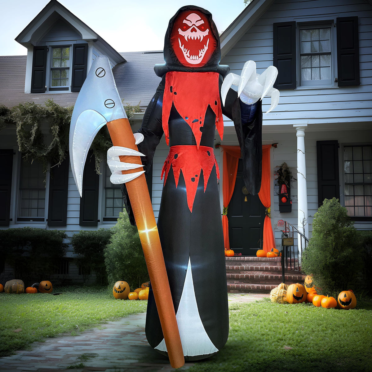 Joyfy 12 FT Halloween Inflatable Giant Grim Reaper Decoration with Built-in LEDs,Grim Reaper with Scythe Halloween Decorations Outdoor Blow Up Yard Lawn Decoration