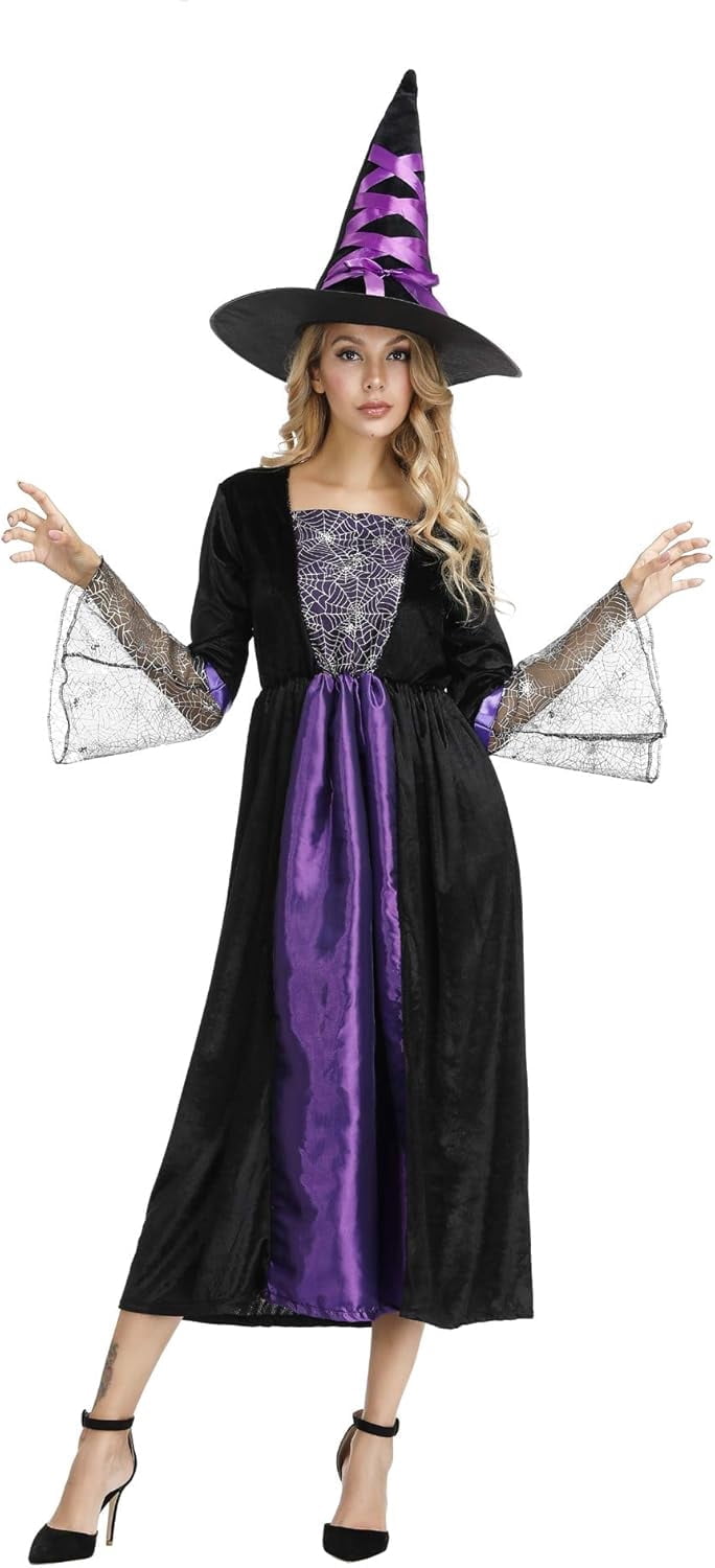 Halloween Witch Costume for Women, Halloween Gothic Witch Dresses for Fancy Dress Party Purple XL