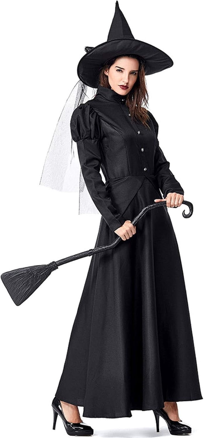 Halloween Women's Witch Costume, 4 Pieces Halloween Deluxe Witchy Dress for Fancy Dress Party M
