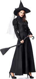 Halloween Women's Witch Costume, 4 Pieces Halloween Deluxe Witchy Dress for Fancy Dress Party M