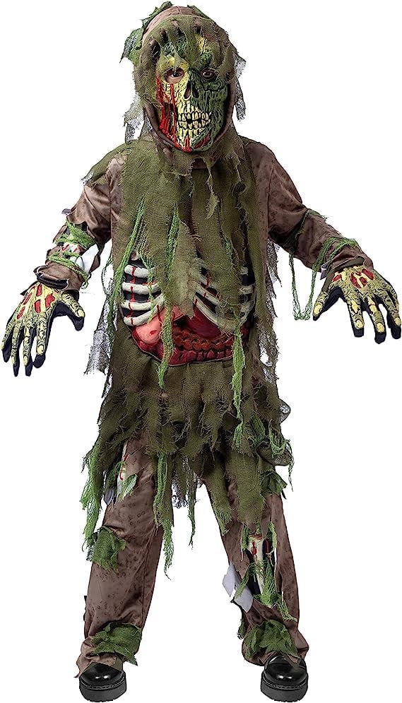 Joyfy Halloween Swamp Skeleton Living Dead Zombie Costume for Boys, Scary Zombie Costume for Kids Halloween Monster Themed Party Dress Up