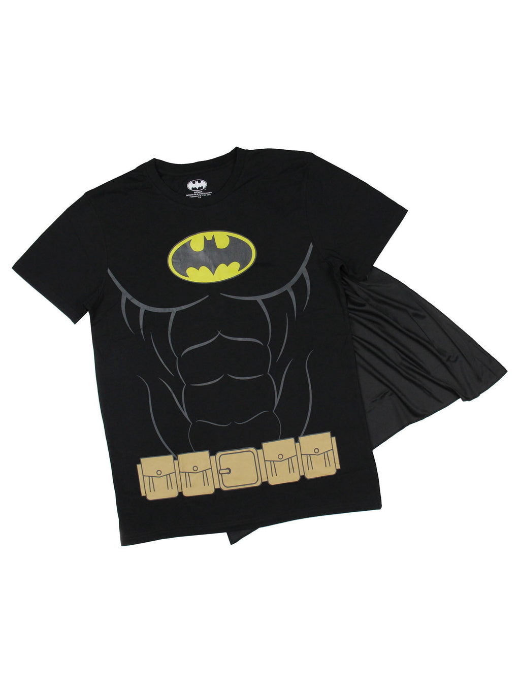 DC Comics Men's Batman Costume Shirt With Detachable Cape Classic Bat Logo Batman Cosplay Tee