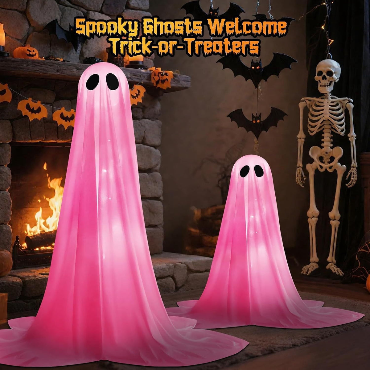Inflatable Ghost Halloween Decor - Adorable LED Light-Up Ghosts for Outdoor Halloween Parties, Perfect for Front Yard Displays, Porch Decoration, and Holiday Styling