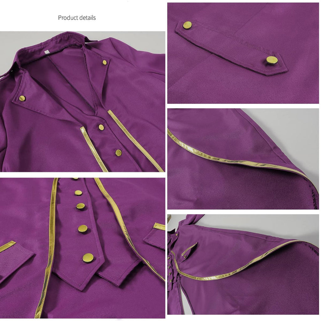 IBTOM CASTLE Men's Steampunk Vintage Tailcoat Jacket Gothic Medieval Victorian Frock Button Down Swallow Coat Uniform L Blue & Gold