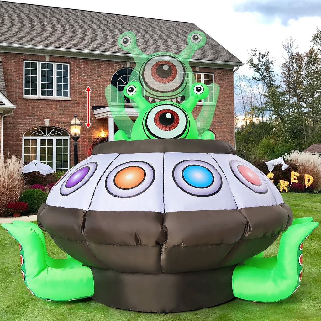 GOOSH Halloween Inflatables 5.2 FT Animated Alien Spaceship Inflatable, Blow up Alien Spaceship with Built-in LED Lights, Outdoor Halloween Decorations for Halloween Holiday Party Indoor Outdoor