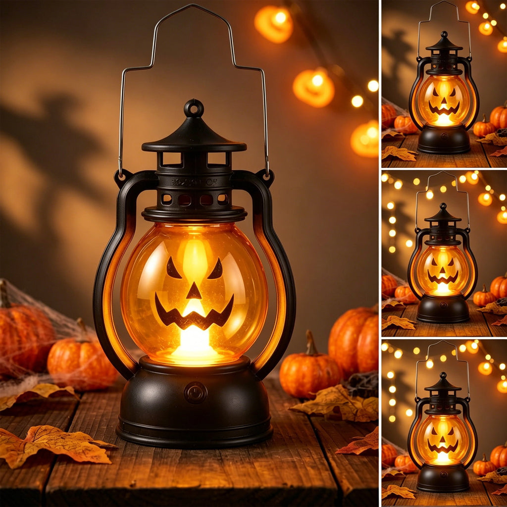 Cheapark Halloween Lanterns Decorations, Battery Operated Black Pumpkin Witch Lanterns, Flickering Light For Indoor Party Home Decor