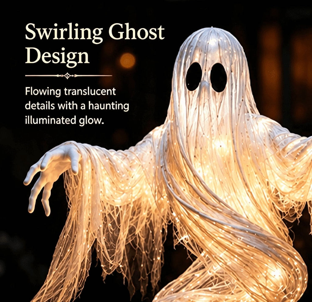 Swirling Ghost Pumpkin Yard Lamp, Halloween Yard Sculpture LED Glowing Floating Ghost Pumpkin Light, Halloween Outdoor Lawn Front Entrance Decor