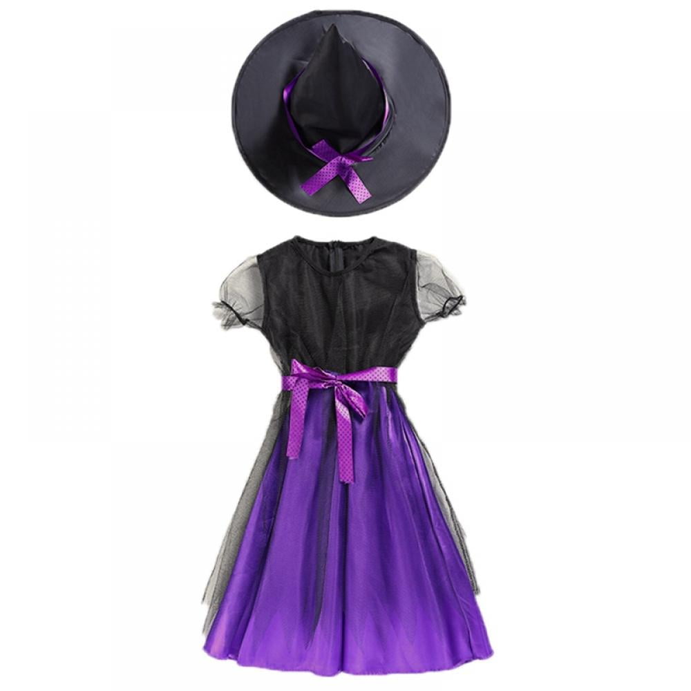 Xinhuaya 3-13T Halloween Witch Costume Set Dress Hat Broom Tutu Skirt for Halloween Cosplay Party