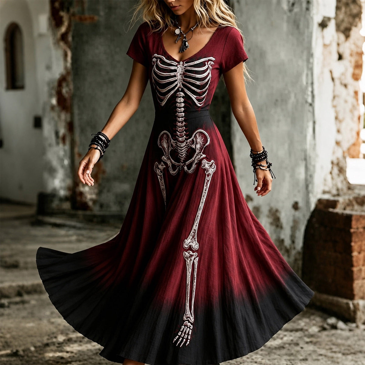 KICILVS Gothic Clothes For Women Black Spiderweb And Spider Print Flowing V Neck Long Maxi Dress Halloween Cosplay Gothic Party Dress