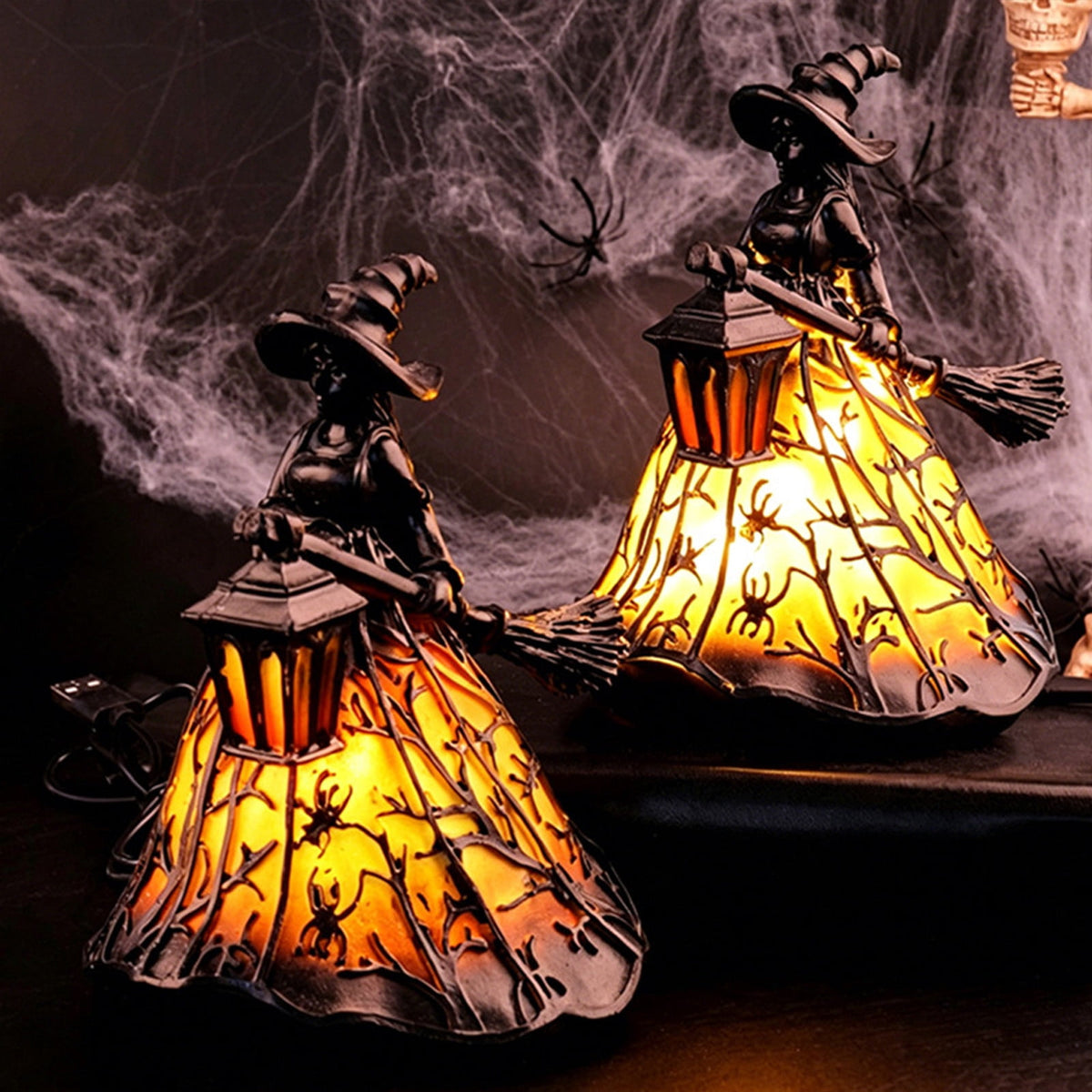 Halloween Witch Lamp,Stained Gothic Witch Hat Led Lamp for Stained Glass Inspired, Spooky Decorative Standing Night Light,Unique Halloween Party Lighting Decorations Door for Indoor