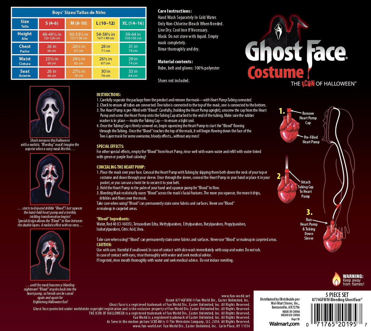 Officially Licensed Bleeding Ghost Face Halloween Costume for Children, Boys Size L (10/12), by Fun World
