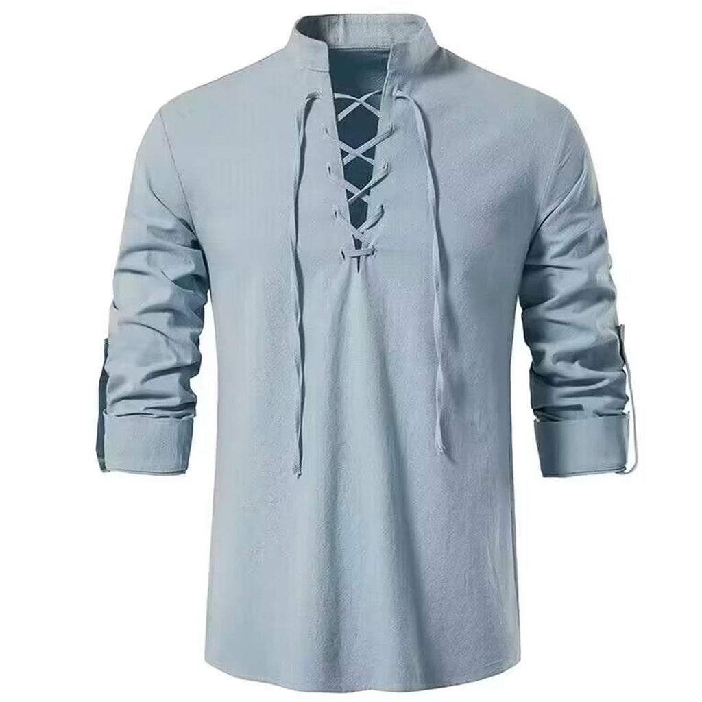 Mens Renaissance Shirt Medieval Pirate Viking Halloween Costume Gothic Steampunk Retro Long Sleeve Lace Up Shirts