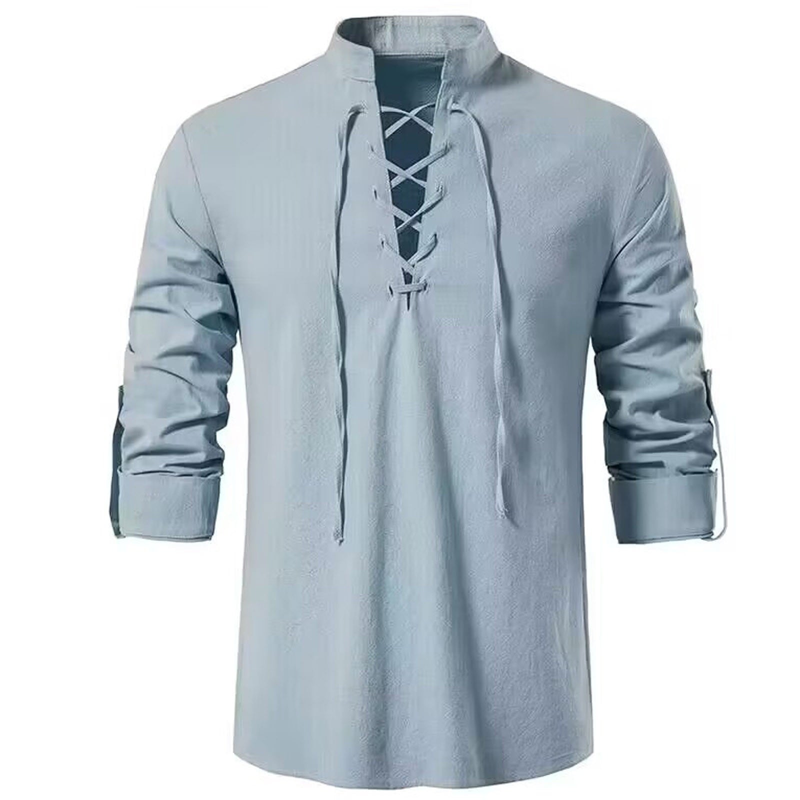 Mens Renaissance Shirt Medieval Pirate Viking Halloween Costume Gothic Steampunk Retro Long Sleeve Lace Up Shirts