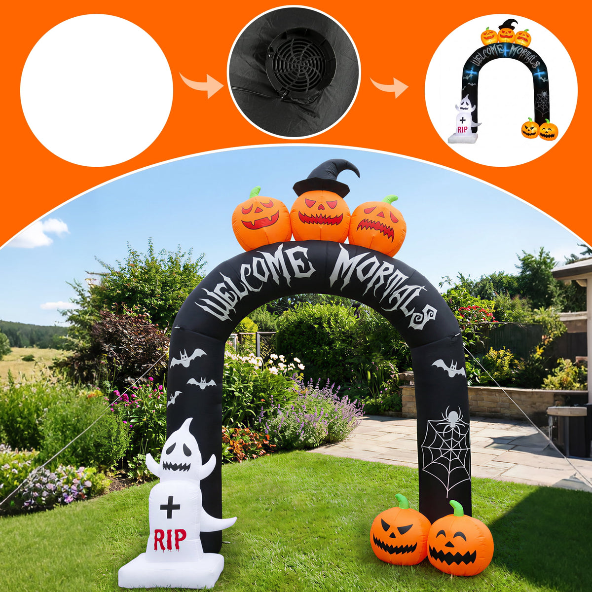 MAGOTAN 5 FT Halloween Inflatables Cape Pumpkin Outdoor Decorations Cape Pumpkin Halloween Inflatable Blow Up Halloween Cape Pumpkin Decoration Build-in LED Lights