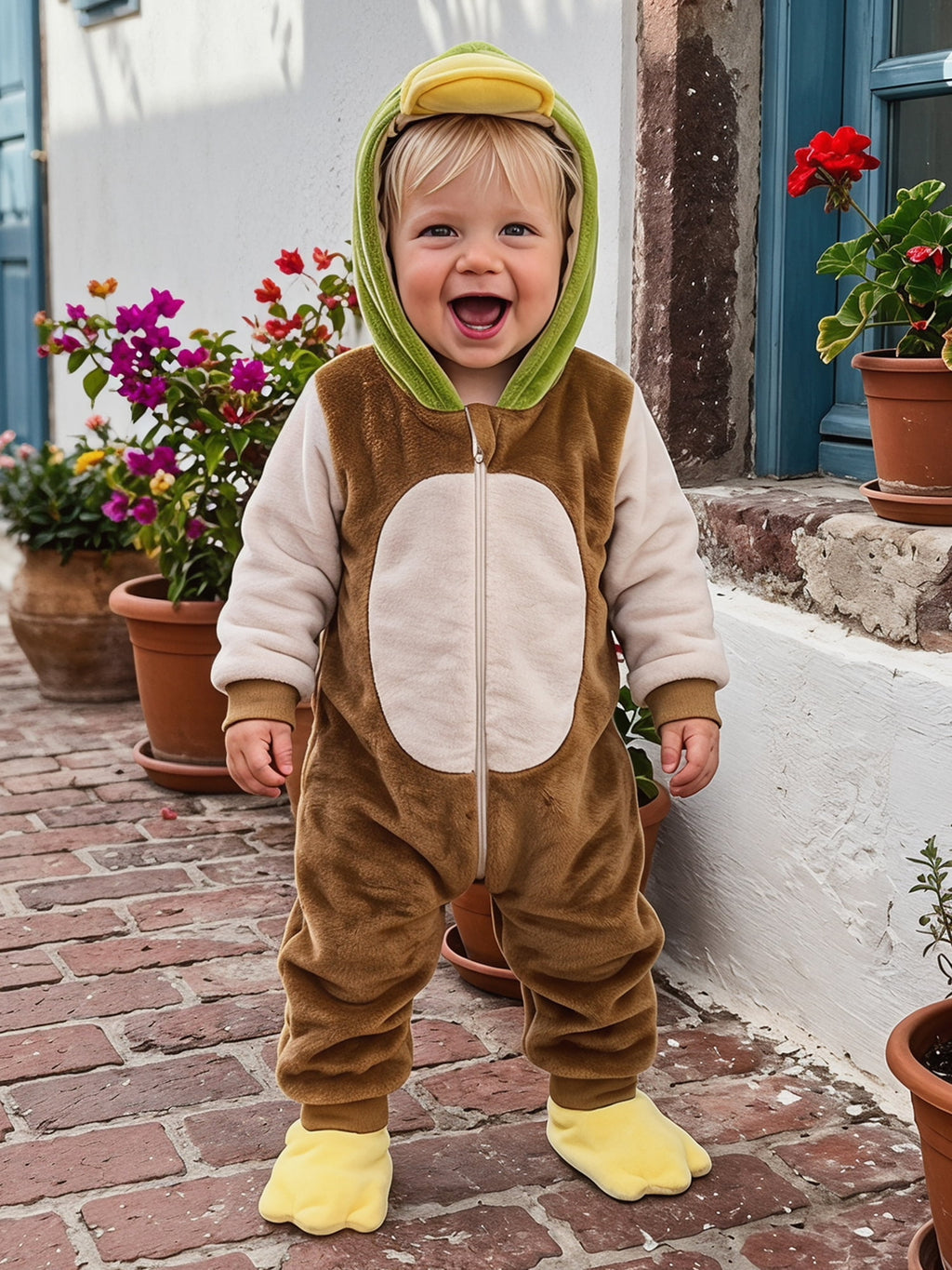 RUINIXCW Toddler Baby Boy Girl Duck Costume Newborn Infant Halloween Animal Costume Warm Fall Winter Plush Jumpsuit Outfit Long Sleeve Hood Zip Up Romper Snowsuit Foot Covers