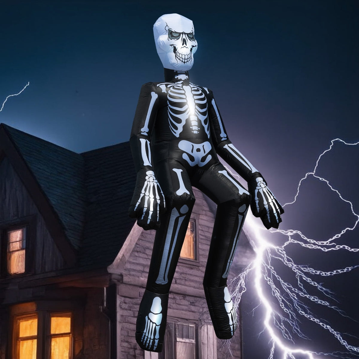 Coolmade 10.5 ft Sitting Skeleton Halloween Inflatable, Built‑in LED Lights, Blow‑Up Yard Outdoor Decoration