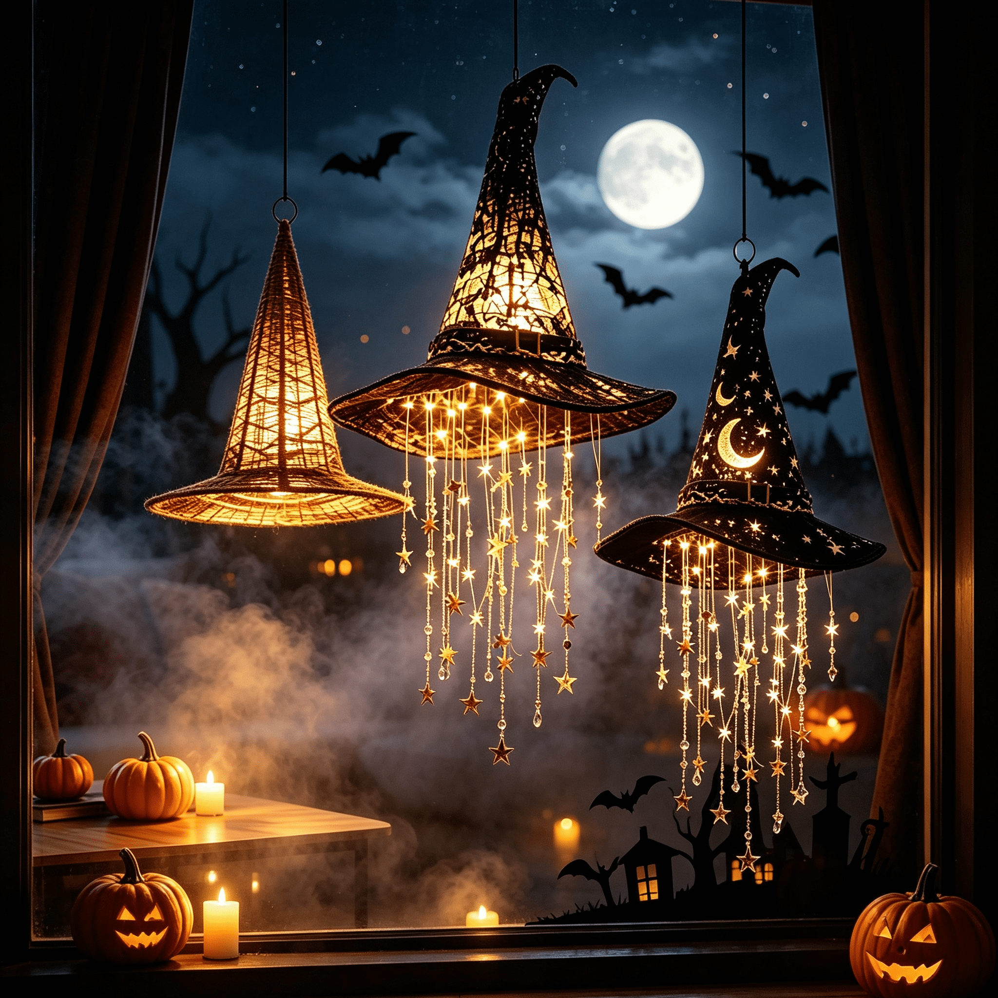 Stijggn Halloween Witch Hat, Black Hanging Witch Hats with Rope, Witch Costume Accessories Floating, Witches Hat with Hanging Rope for Porch Yard Indoor Outdoor Halloween Party Decor