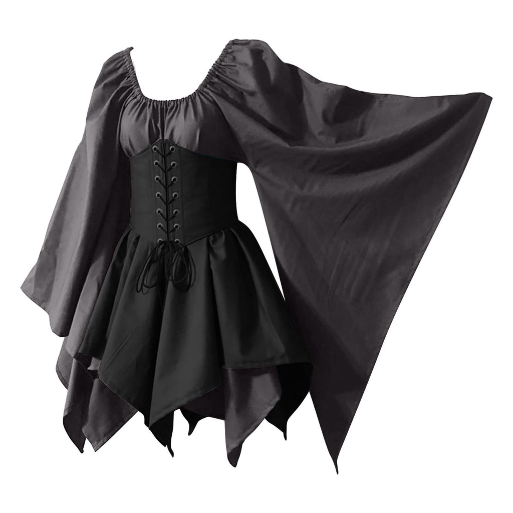 Lilgiuy Women's Costumes Gothic Retro Long Sleeve Round-Neck Dresses Clearance Sales